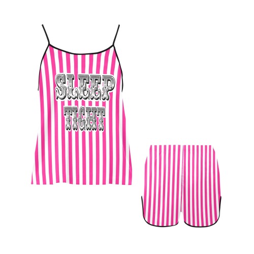 Bright Pink and White Stripes Women's Spaghetti Strap Short Pajama Set