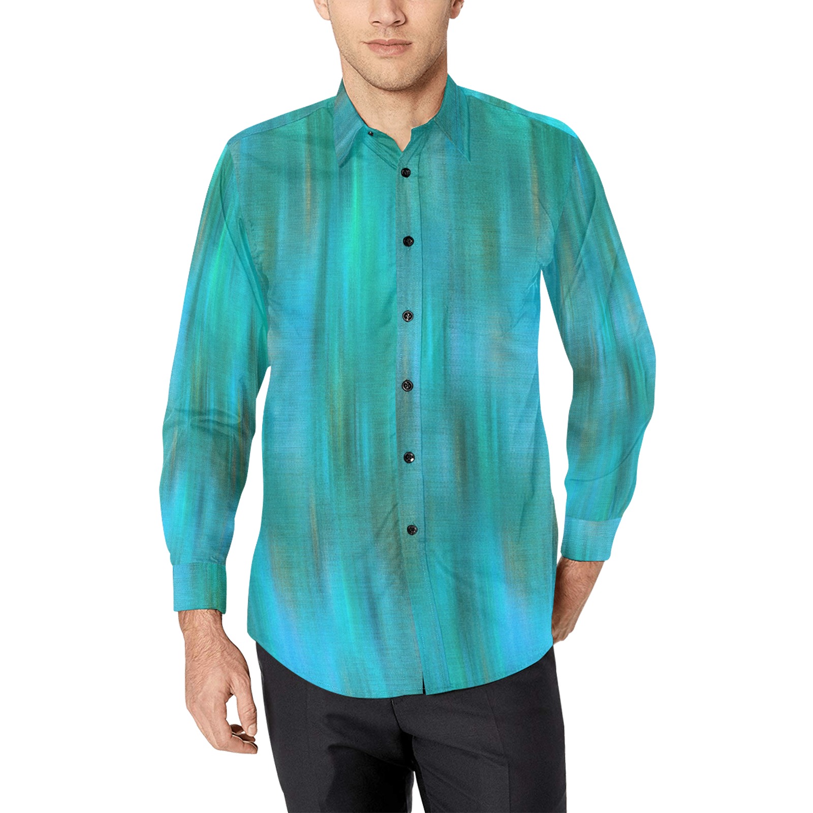 Trendy Teal Abstract Men's All Over Print Casual Dress Shirt (Model T61)