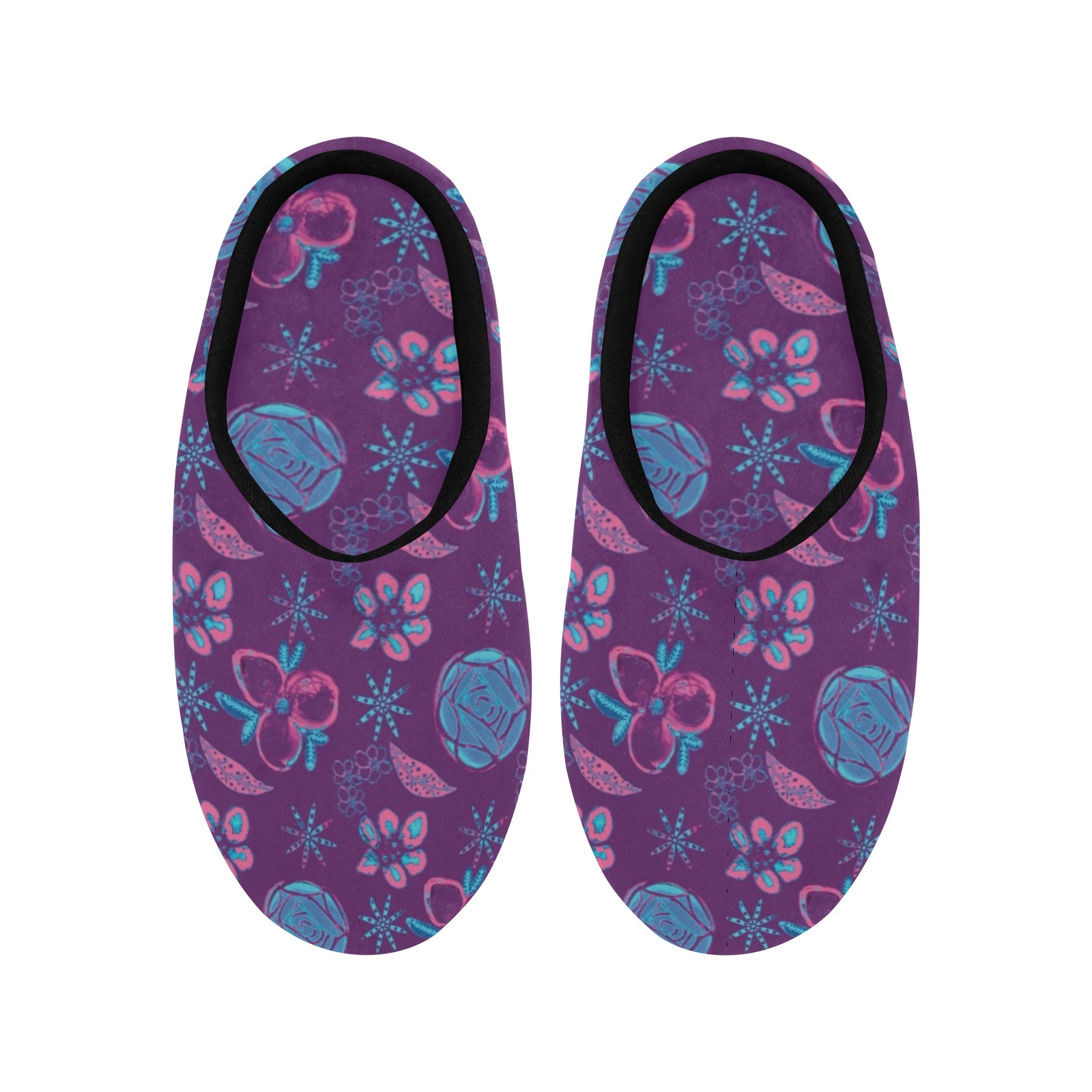 Be Unique Floral Design Women's Non-Slip Cotton Slippers (Model 0602)