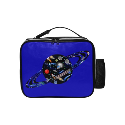 Galaxy Universe Planet - Blue PU Leather Lunch Bag (Model 1723)