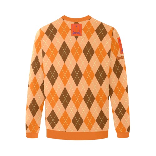 DIONIO Clothing - Argyle Orange & Brown Diamond Sweatshirt(Orange Lightning Logo) Men's Oversized Fleece Crew Sweatshirt (Model H18)