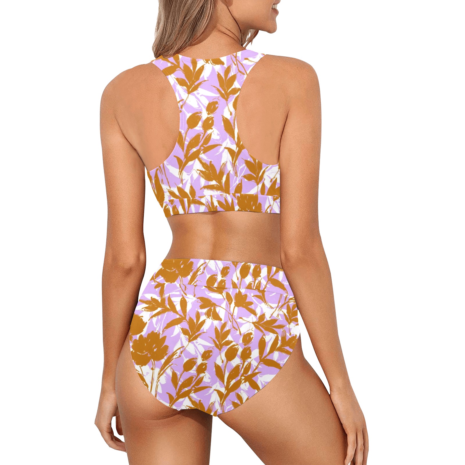 Orange garden on lavender-2 Crop Top Bikini Set (Model S21)