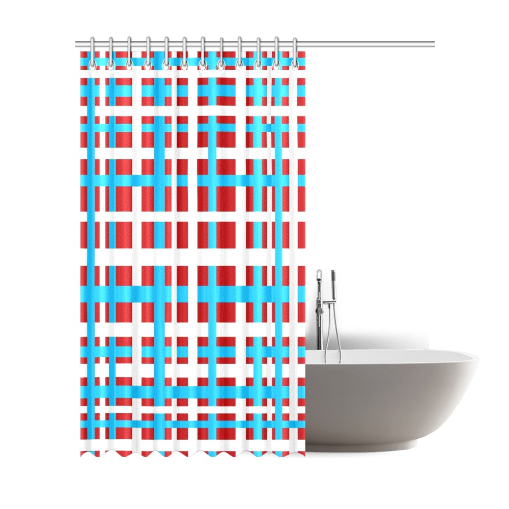 Interlocking Stripes White Red Light Blue Shower Curtain 72"x84"