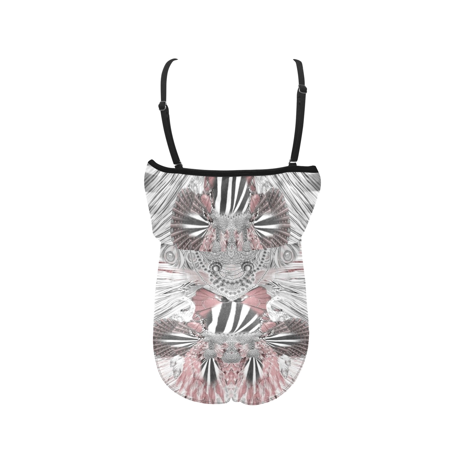 zebra butterfly7 Kids' Spaghetti Strap Ruffle Swimsuit (Model S26)