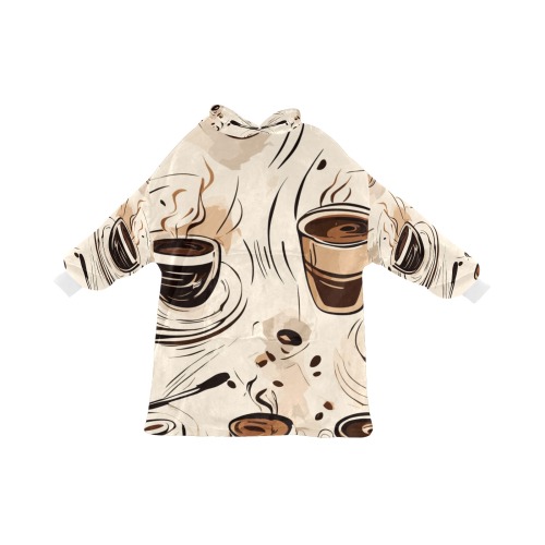 Coffee cups, beans on a beige tablecloth cool art Blanket Hoodie for Women