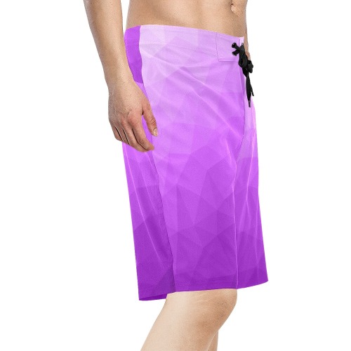 Purple gradient geometric mesh pattern Men's All Over Print Board Shorts (Model L16)