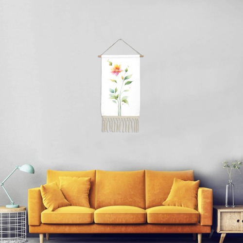 Stumming orange flower, green leaves and stems art Linen Hanging Poster