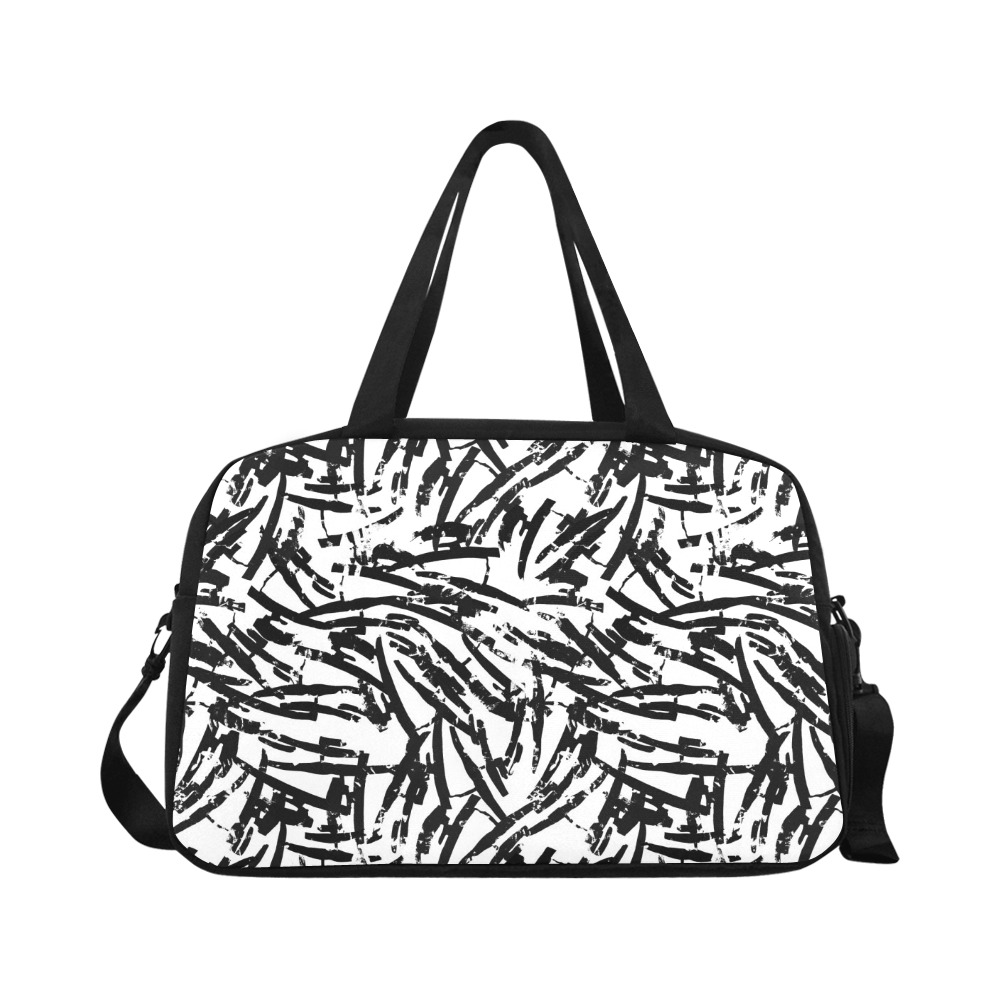 Brush Stroke Black and White Fitness Handbag (Model 1671)