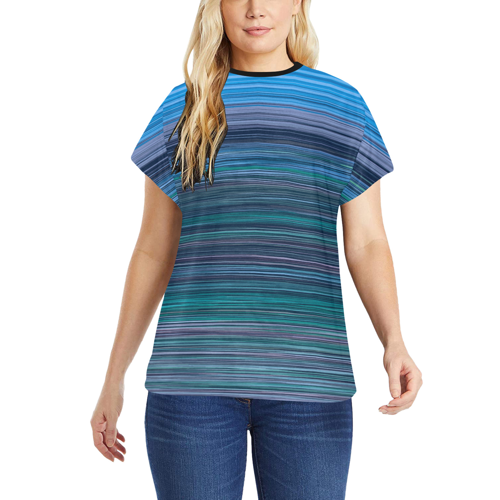 Abstract Blue Horizontal Stripes Women's Pajama T-shirt