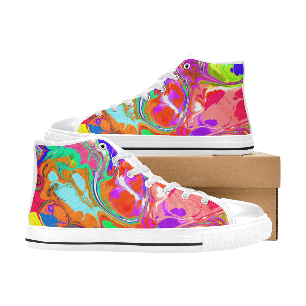 Psychedelic Abstract Marble Artistic Dynamic Paint Art High Top Canvas Shoes for Kid (Model 017)