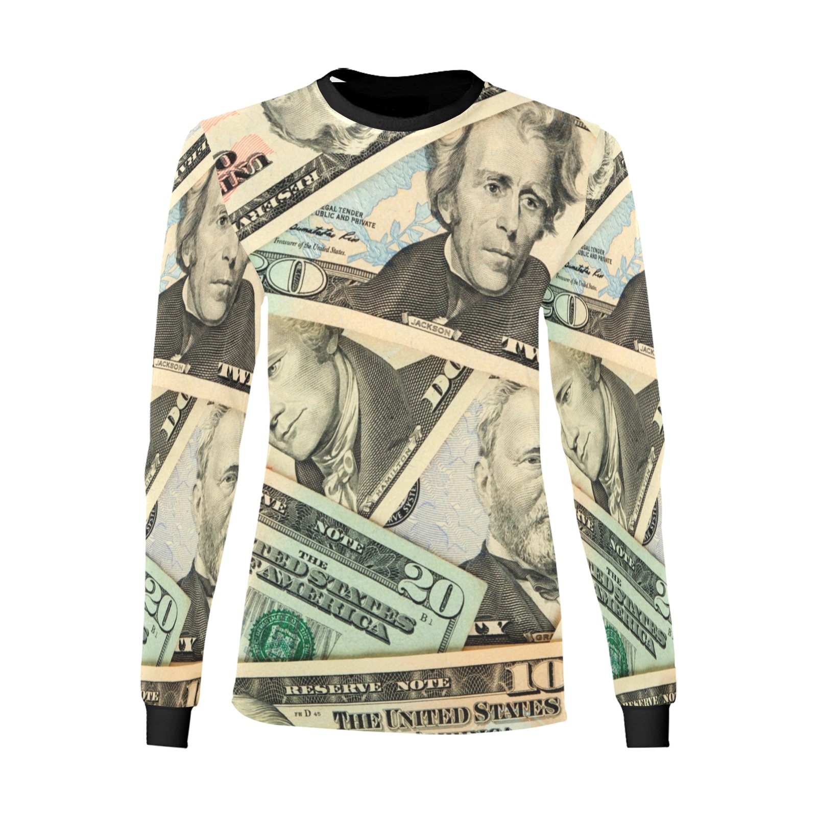 US PAPER CURRENCY Women's All Over Print Long Sleeve T-shirt (Model T51)