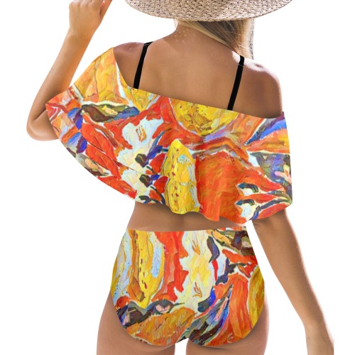 Island Florals Women's Ruffle Off Shoulder Bikini Swimsuit (Model S45)