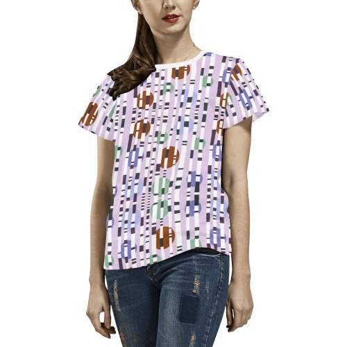 Striped stripes and circles_01 All Over Print T-Shirt for Women (USA Size) (Model T40)