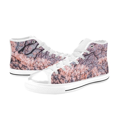 Sping flower white Women's Classic High Top Canvas Shoes (Model 017)