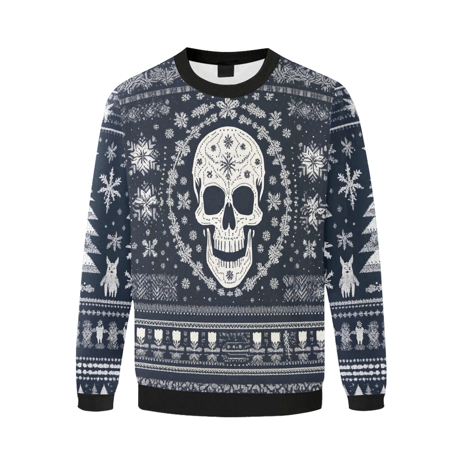 Cool pattern with the decorated skull and snow. Men's Oversized Fleece Crew Sweatshirt (Model H18)