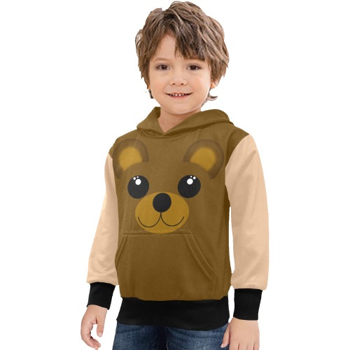 Kawaii Brown Bear / Tan Little Boys' Long Sleeve Hoodie (Model H57)