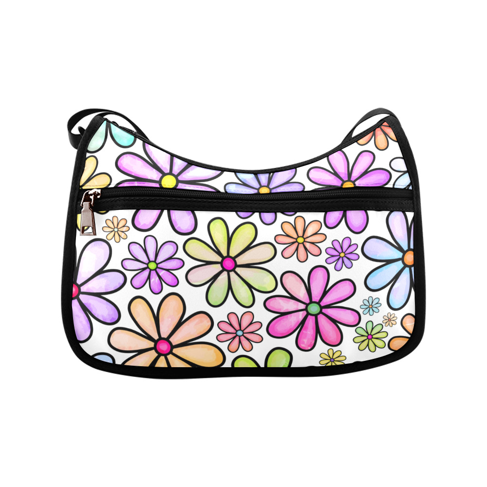 Watercolor Rainbow Doodle Daisy Flower Pattern Crossbody Bags (Model 1616)