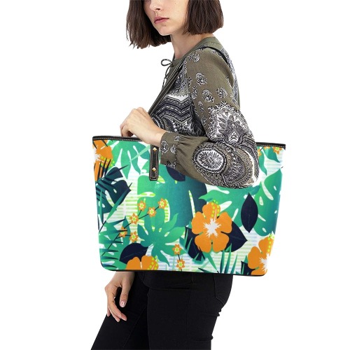 GROOVY FUNK THING FLORAL Chic Leather Tote Bag (Model 1709)