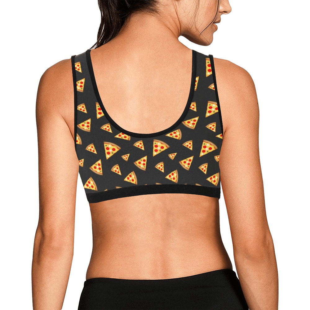 Cool and fun pizza slices dark gray pattern Women's All Over Print Sports Bra (Model T52)