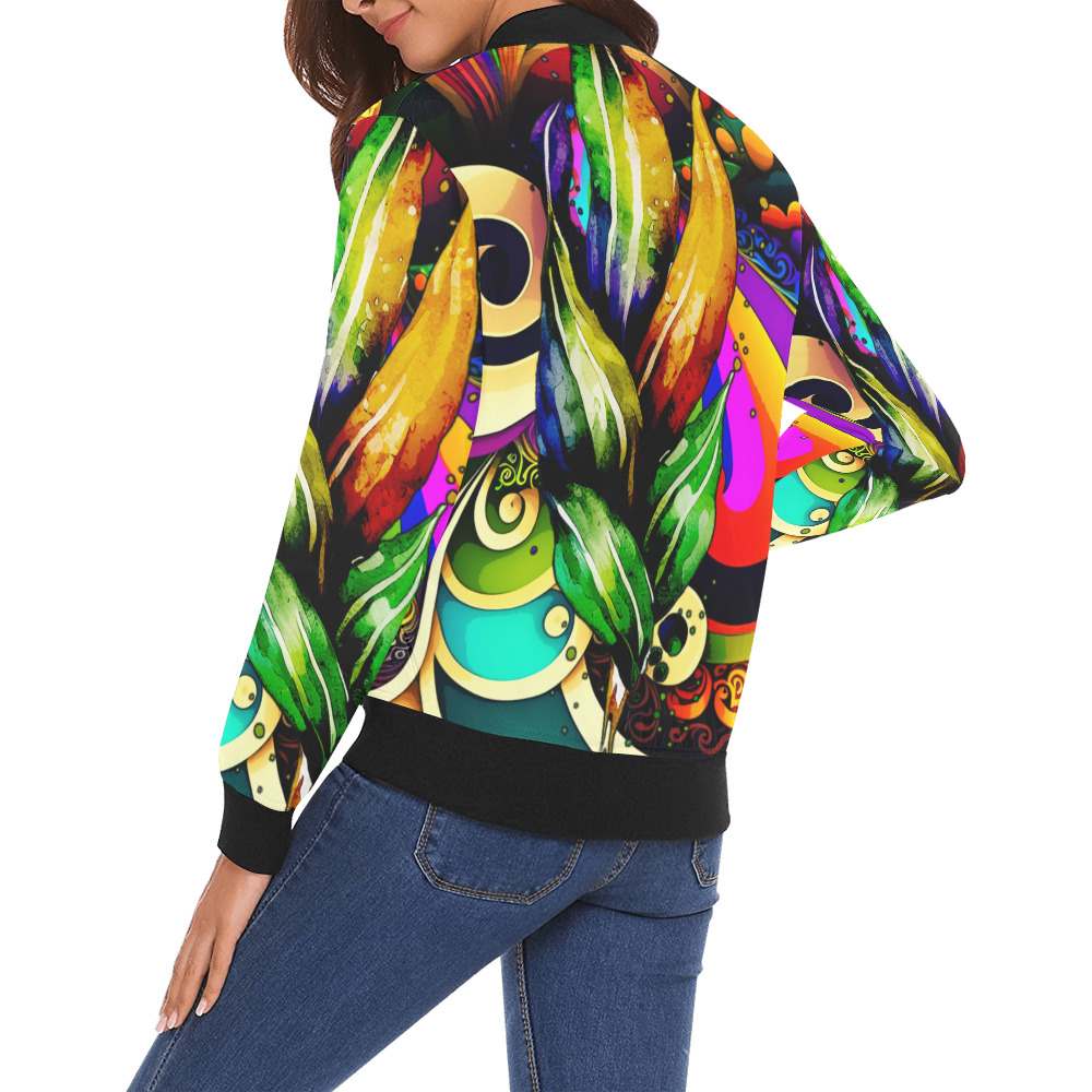 Mardi Gras Colorful New Orleans All Over Print Bomber Jacket for Women (Model H19)