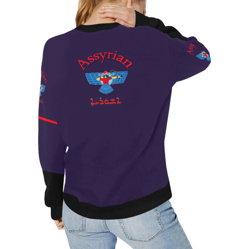 Assyrian Flag Women's Rib Cuff Crew Neck Sweatshirt (Model H34)