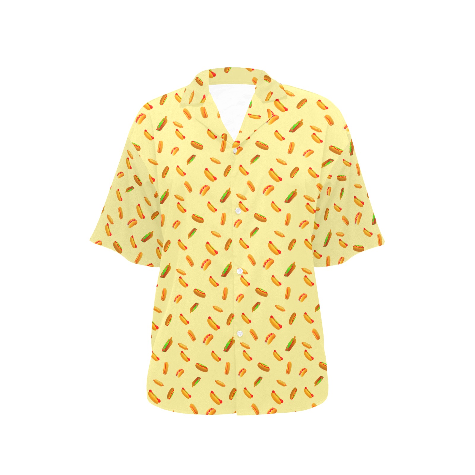 Hot Dog Pattern on Yellow All Over Print Hawaiian Shirt for Women (Model T58)