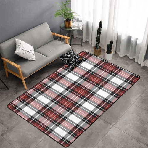Red Black Plaid Area Rug with Black Binding 7'x5'