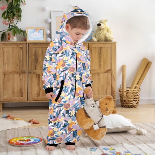 Fruit flowers and shapes 32DPMF One-Piece Zip up Hooded Pajamas for Little Kids