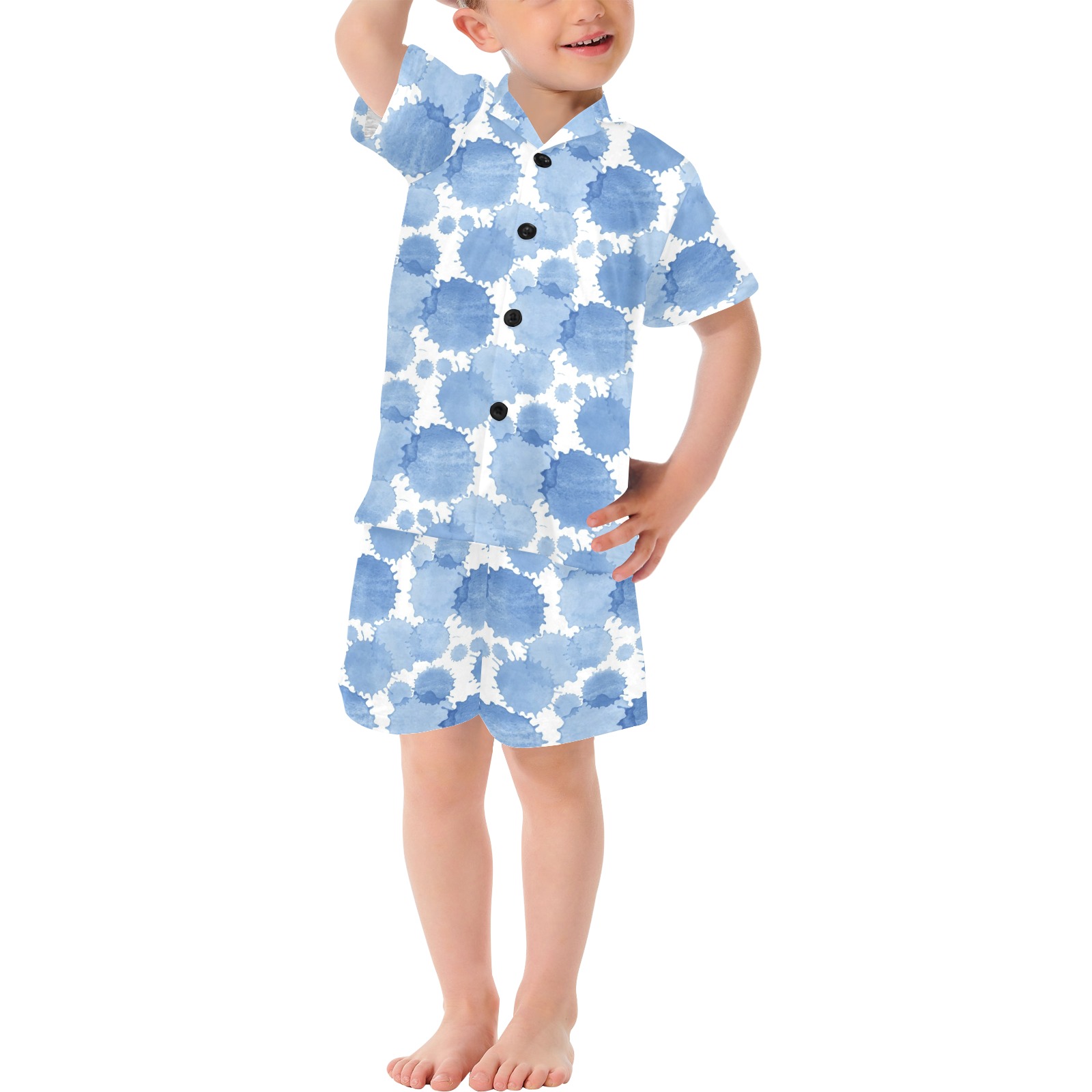 Blue Paint Splatter Little Boys' V-Neck Short Pajama Set
