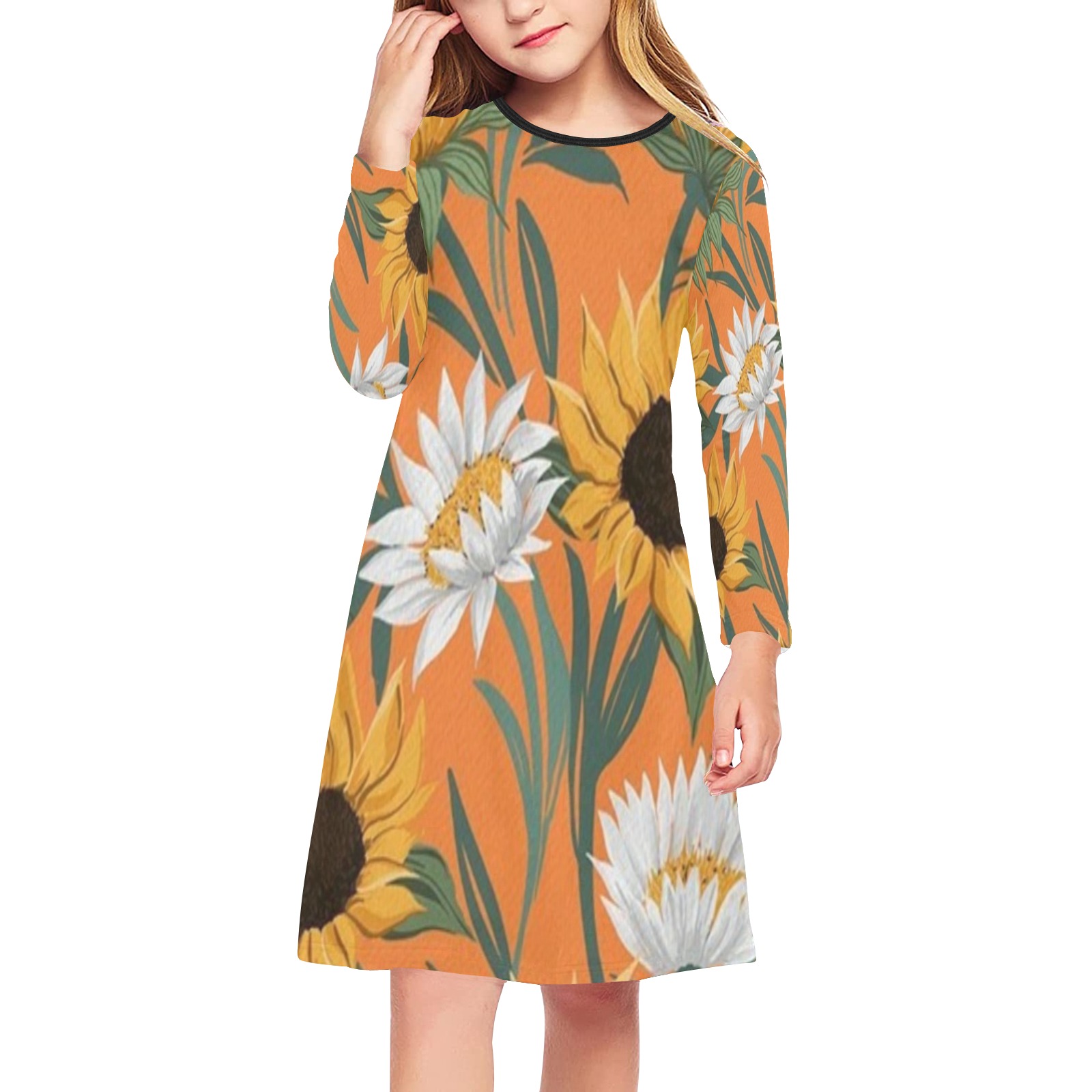 floral (15) Girls' Long Sleeve Dress (Model D59)