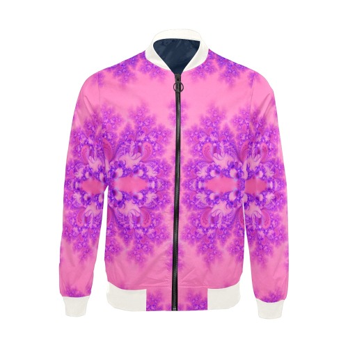 Purple and Pink Hydrangeas Frost Fractal All Over Print Bomber Jacket for Men (Model H19)
