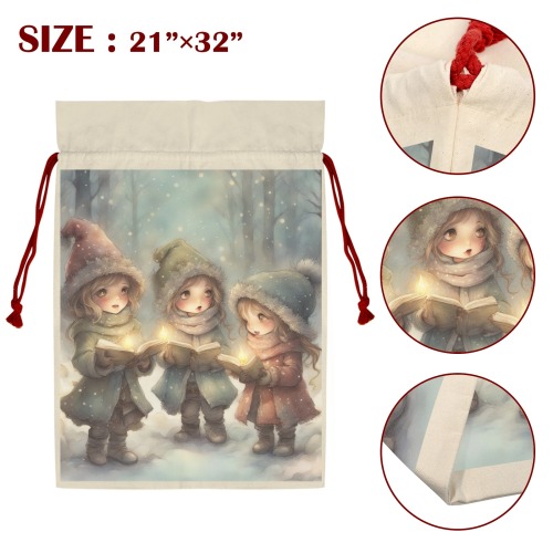 Christmas Carolers 3 Pack Santa Claus Drawstring Bags (Two Sides Printing)
