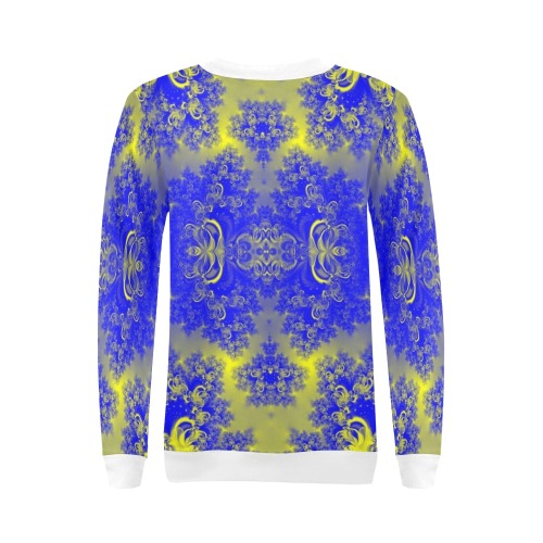 Sunlight and Blueberry Plants Frost Fractal All Over Print Crewneck Sweatshirt for Women (Model H18)