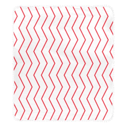 White red chevron vertical lines pattern Pom Pom Fringe Blanket 60"x80"