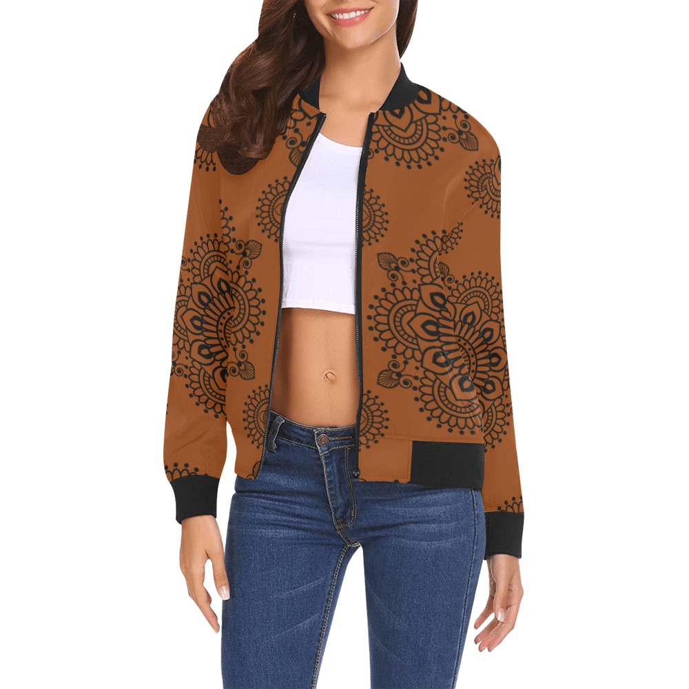 Brown Print Bomber Jacket for Women All Over Print Bomber Jacket for Women (Model H19)