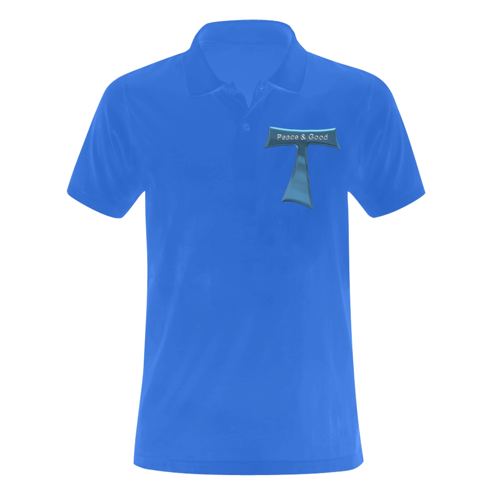 Franciscan Tau Cross Peace and Good  Blue Metallic Men's Polo Shirt (Model T24)