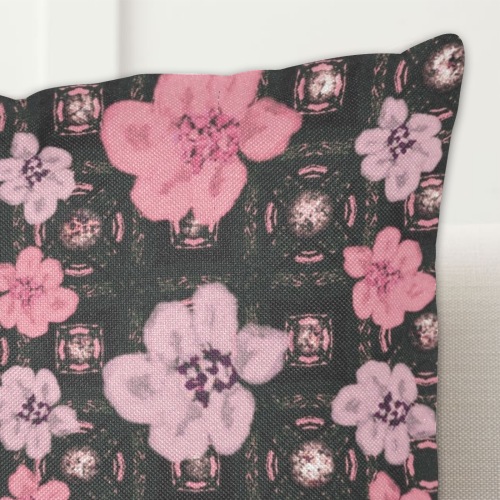 Summertime-Pink Floral Linen Zippered Pillowcase 18"x18"(Two Sides)