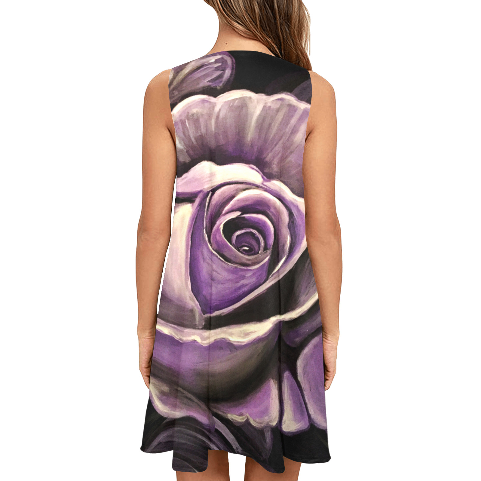 Purple Rose Sleeveless A-Line Pocket Dress (Model D57)