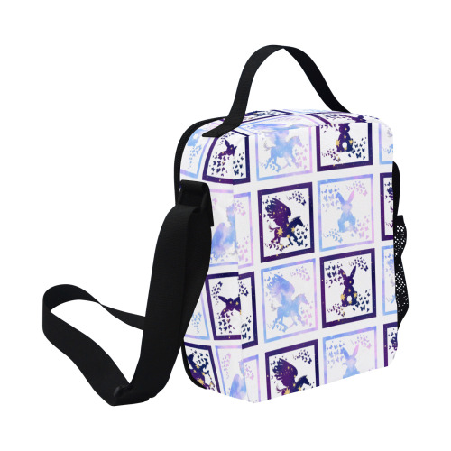 Bunny and Pegasus Together in Blue Patchwork Design All Over Print Crossbody Lunch Bag for Kids (Model 1722)