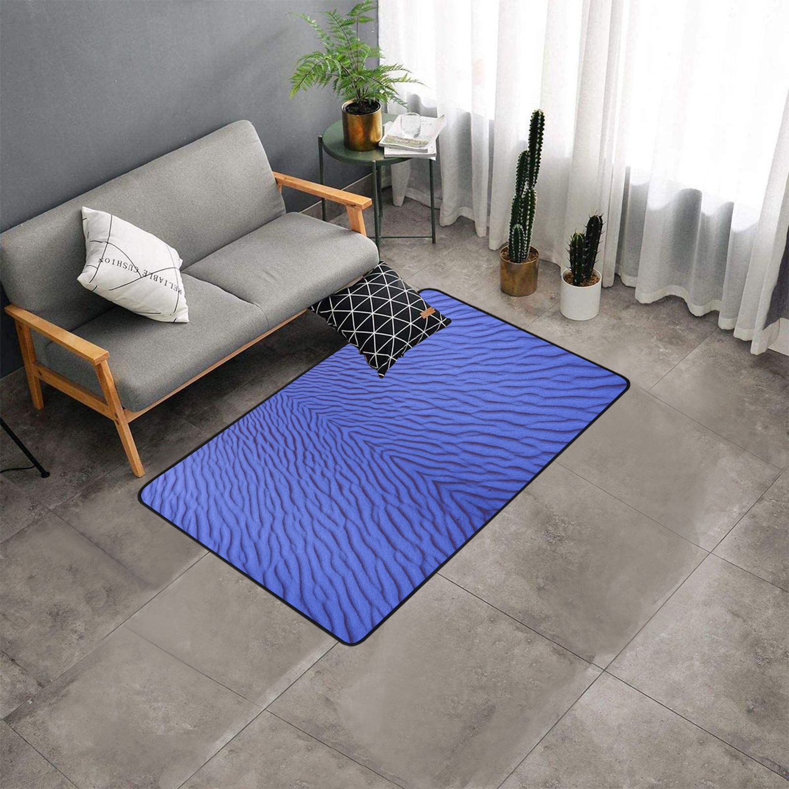 sand -blue Area Rug with Black Binding 5'x3'3''