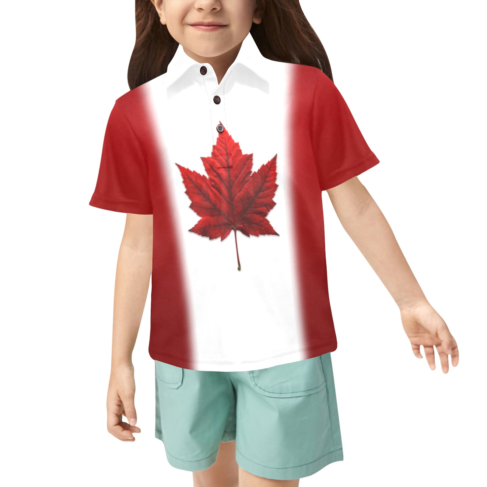 Girl's Canada Team Flag Shirts Little Girls' All Over Print Polo Shirt (Model T55)