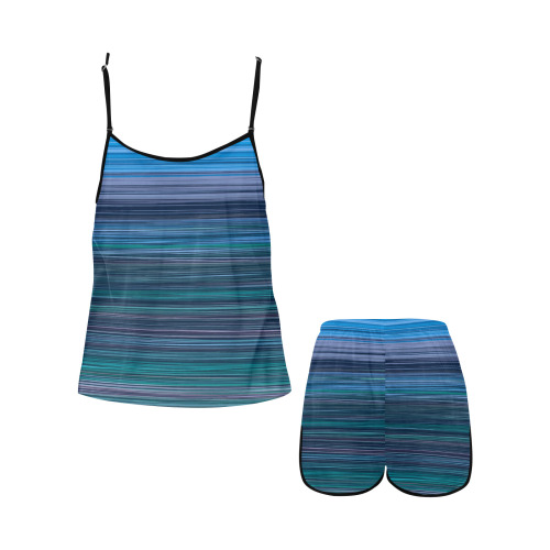 Abstract Blue Horizontal Stripes Women's Spaghetti Strap Short Pajama Set