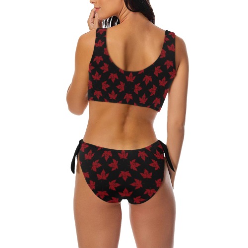 Cool Canada Two Piece Swimsuit Bow Tie Front Bikini Swimsuit (Model S38)