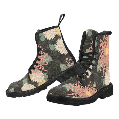 Japanese Chrysanthemes Martin Boots for Women (Black) (Model 1203H)