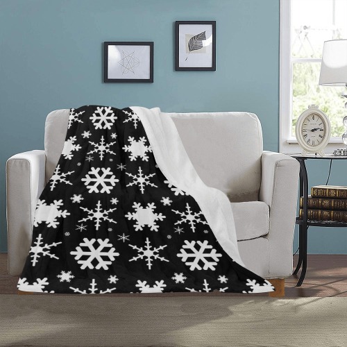 Snowflakes Black Ultra-Soft Micro Fleece Blanket 30''x40''