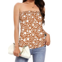 Red simple blossom garden Women's Long Tube Top (Model T84)