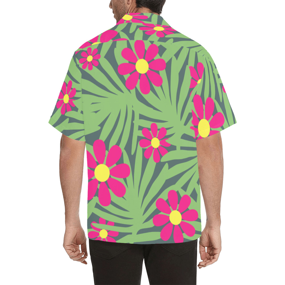 Pink Exotic Paradise Jungle Flowers and Leaves Hawaiian Shirt (Model T58)