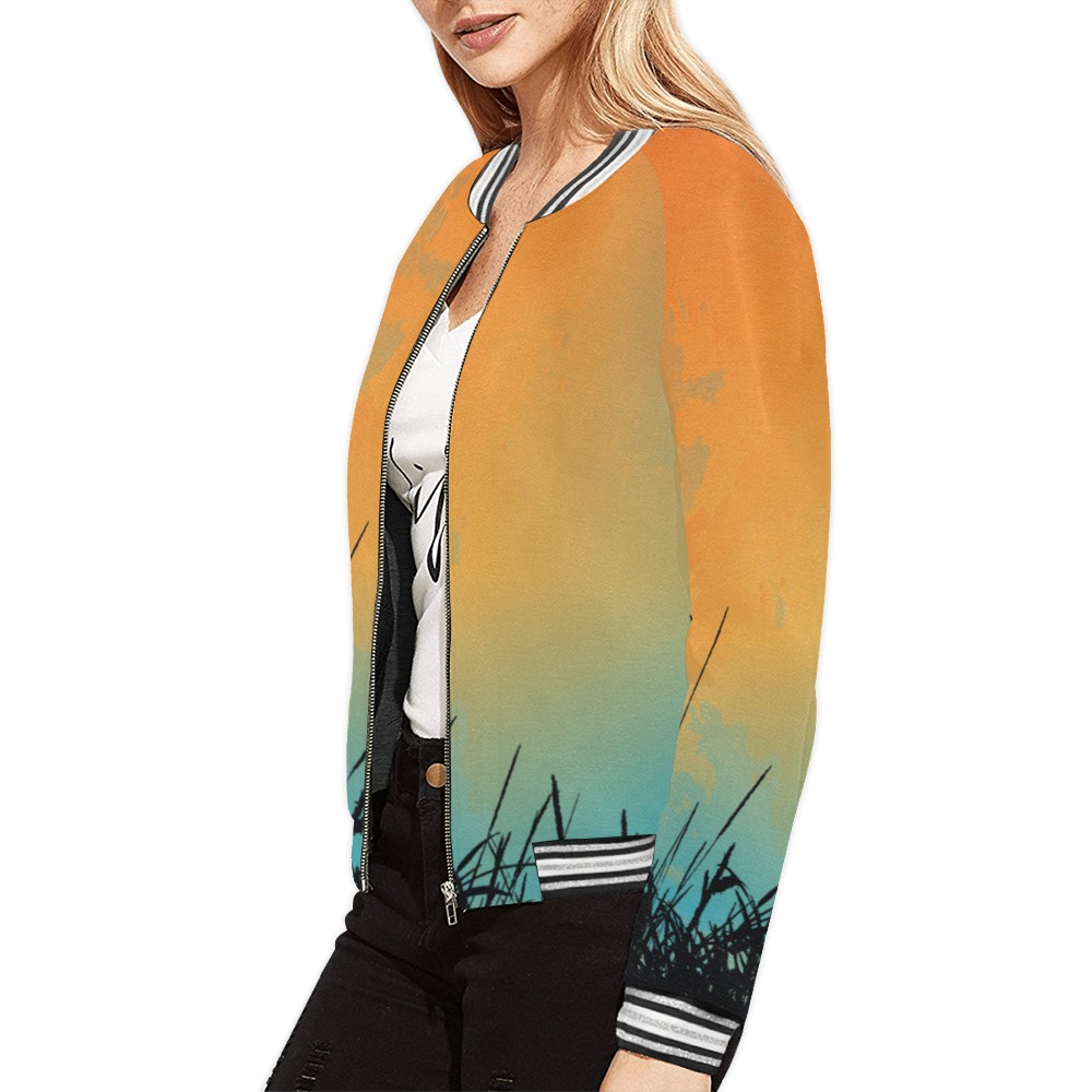 Sunset Colorful All Over Print Bomber Jacket for Women (Model H21)
