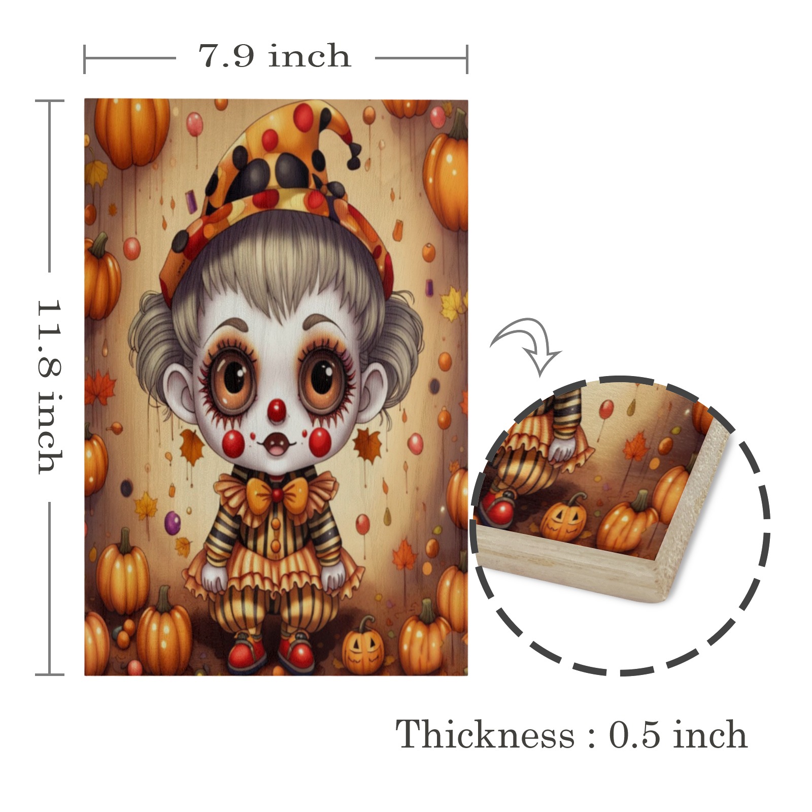Halloween Clown 2 Wood Print 8"x12"