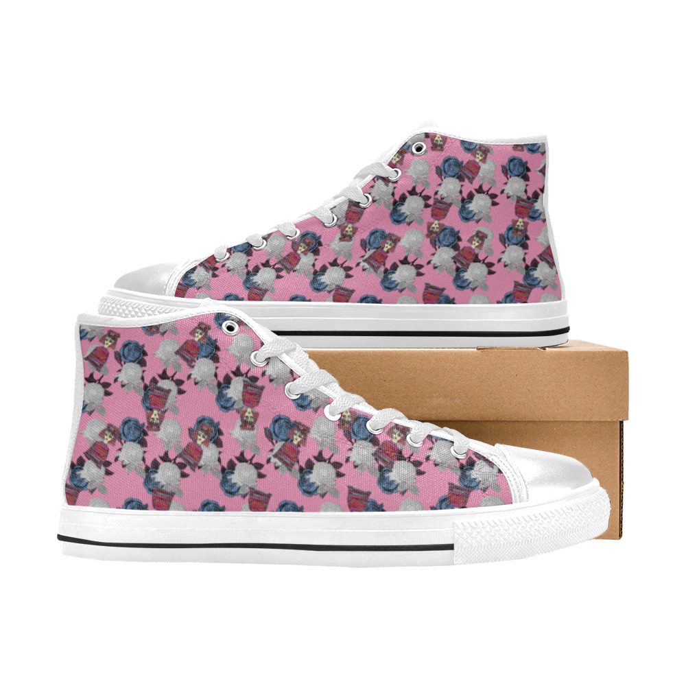 vintage floral and goth girl High Top Canvas Shoes for Kid (Model 017)
